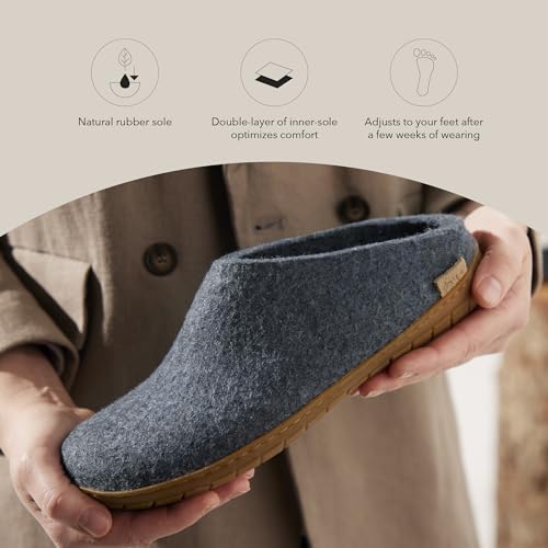 Image of Glerups 100% quality wool mix Slipper with rubber sole - Unisex Slip-on