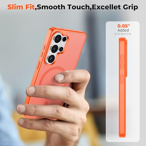 Image of SUPFINE Magnetic for Samsung Galaxy S26 Ultra Case with Screen Protector, (Built-in Magnets) (Military Grade Drop Protection) Slim Translucent Shockproof Phone Case,Orange