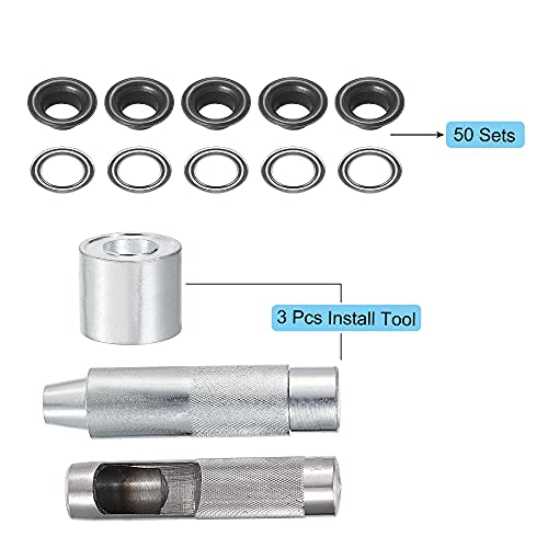 Uxcell Grommet Tool Kit 50 Sets 1/2" Copper Grommets Eyelets With 3Pcs Install Tools, 12Mm Inside Dia. Dim Gray #TOP1