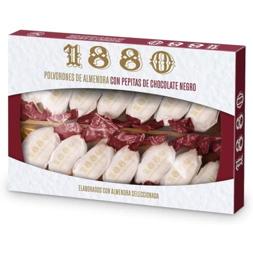 1880 - Polvorones de Almendra con Pepitas de Chocolate, Calidad Suprema, Típico Dulce Navideño, Receta Artesanal, Envase Individual, Polvorones Tradicionales, 310 gramos