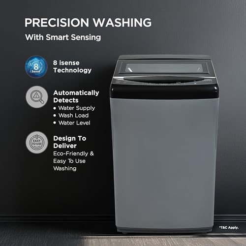 Image of Lloyd Neo Executive 7 kg 5 Star Fully Automatic Top Load Washing Machine |710 RPM | Detergent Storage Zone | 14 Wash Programs | In-Built Heater | Reload Function, GLWT705NORIG, Inox Grey)