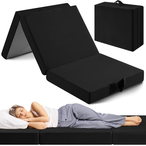 INRE Colchón plegable 75 x 195 cm - Colchón de espuma cómodo - Cama supletoria plegable de 3 partes y portátil para adultos - Oeko-TEX