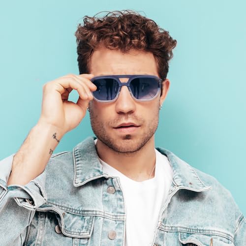 Image of DUCO Retro Square Aviator Sunglasses for Women Men Classic Vintage Trendy 70s Shades UV protection Sun Glasses DC2358