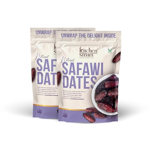 Image of KitchenSmith Safawi Fresh Dates - Pack of 2 (400gm Each) | No Preservatives & Added Sugar | High Fibre | Energy Health Snacks | Premium Khajoor