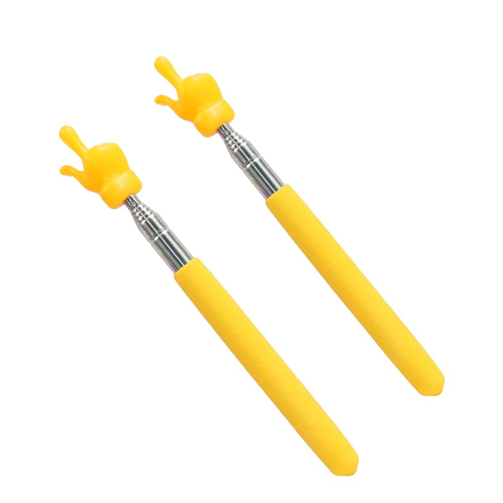 Booge 2 Pcs Telescopic Teachers Pointer, Extendable Hand Pointer Finger Teacher Pointer Stick Mini Retractable Classroom Pointer for Elementary School Kindergarten Teacher, Classroom Supplies - Yellow