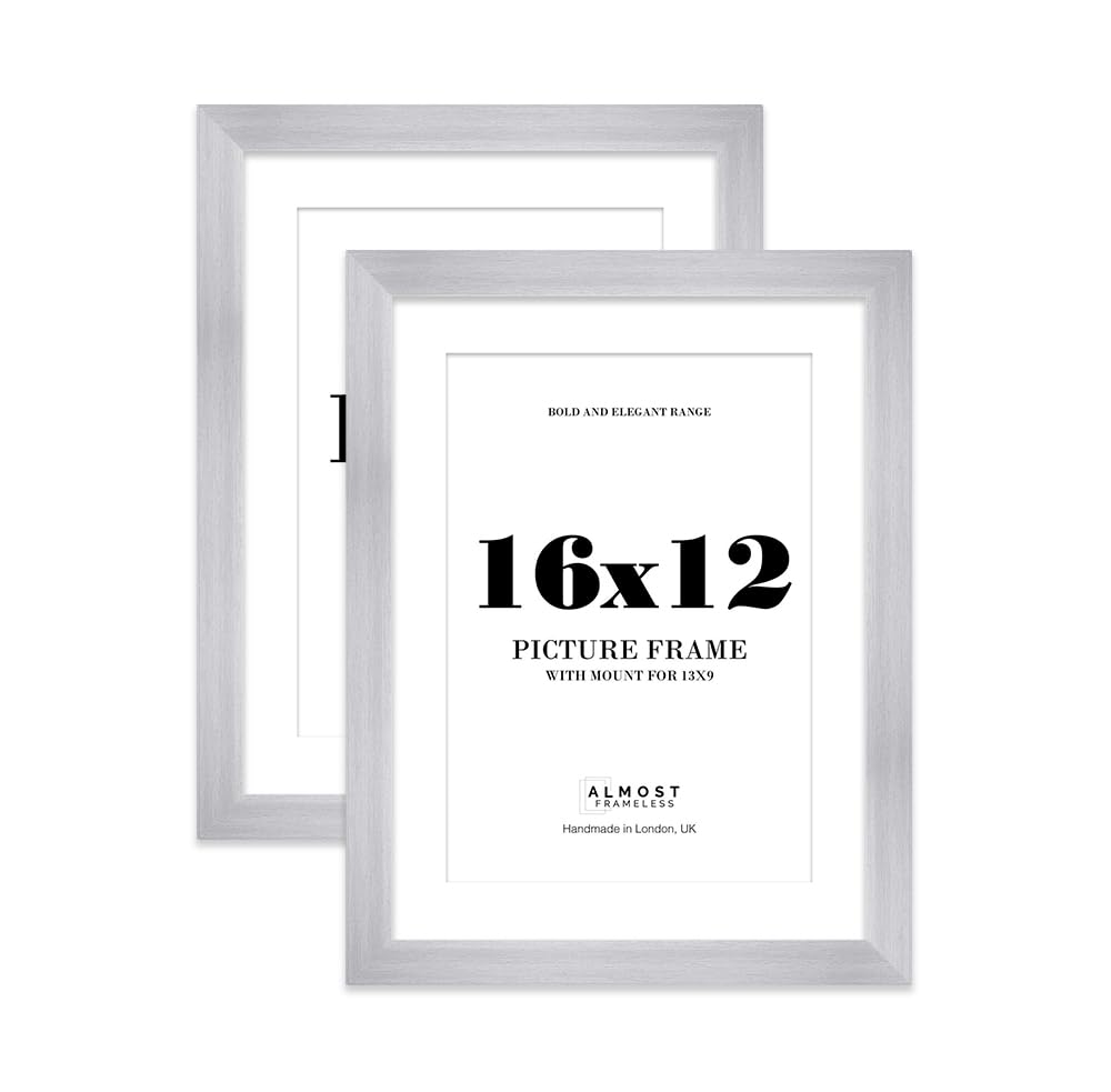 16x12" Silver Frame With Mount for 13x9" Pictures 28mm Edge Portrait and Landscape Display with Wall Hooks, 2 Pack