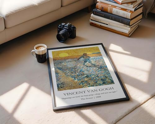 Image of Waltractive Vincent Van Gogh Paintings Framed Poster with Beautiful Quotes - Available in 33x22 and 48x33 CM - Classic Art Poster with sleek Black Frame - Elegant Home and Office Decor (The Sower, 9x13 Inch, Framed)
