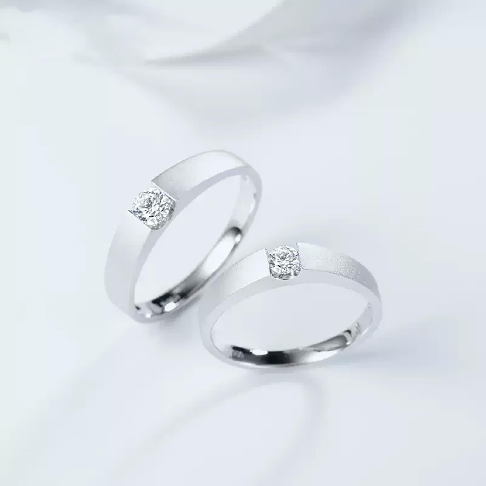 Anillo de platino para hombre, moderno, blanco, diamante y plata, anillo de compromiso Pt950, talla 52 (16,6)
