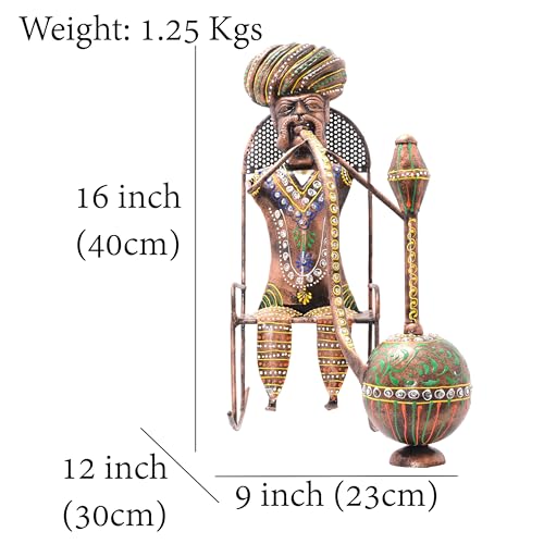Image of Kraftskala Ethinc Villager on Chair 16 inch Large Metal Decor Showpiece for Living Room Showcase, Tabletop Decor, Traditional Rajasthani Decorative Showpiece