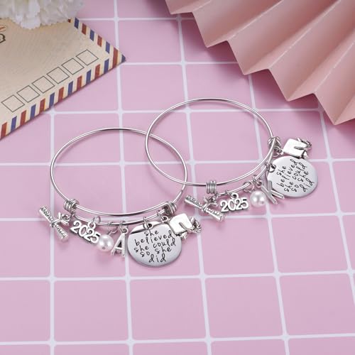 Ukodnus Class of 2025 Graduation Gift - Senior 2025 Graduate Bracelet - Inspirational Graduation Gifts for Her - 26 Initial Charm Bracelets for College High School4