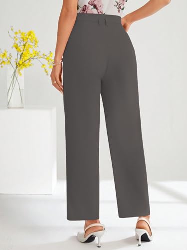 Image of Shasmi Women's High Waist Pleated Straight Leg Trousers - Elegant Solid Color Work Pants with Pockets, Casual Office Wear Polyester Blend Wide Leg Suit Pants (Trouser 235)
