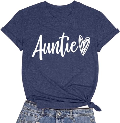 Image of Auntie Women Warm Lovely Love Print Blessing Holiday Summer Ladies Women Casual Short Sleeve T-Shirt.