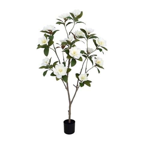 5FT Artificial Magnolia Tree,Magnolia Faux Plants Indoor, Artificial Flower Tree with Pot,Artificial Plants for Home Decor,Realistic Leaves Flowers for Wedding Living Room Office Hotel Decor Cover