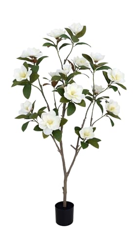 Artificial Magnolia Tree 5ft &ndash; Realistic Faux Plant with Adjustable Branches, Elegant Blooms, Easy...