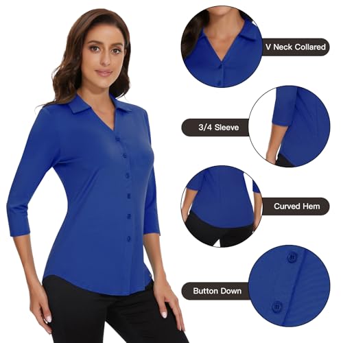 Image of Soneven Womens Golf Polo Shirts 3 /4 Long Sleeve V Neck Button Down Shirts Business Causal Work Blouses Tops