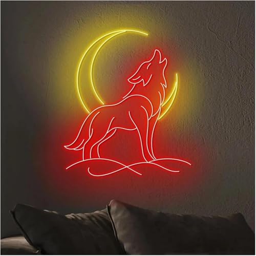 Lampe néon loup décoration pour chambre ambiance apaisante lune - 4
