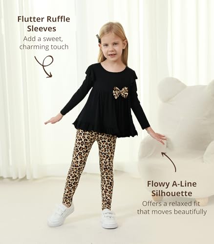 Image of Toddler Girls' Clothes-Viscose from Bamboo, Long Sleeve Ruffle Top with Pant Sets for Kids 2Pcs Fall Outfits 2T-6Y