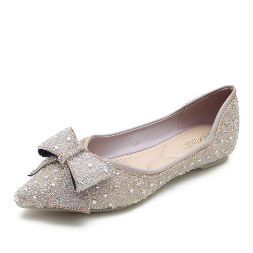 Chaussures de mariage à strass sans talon HROYL mocassins plats anti-douleur