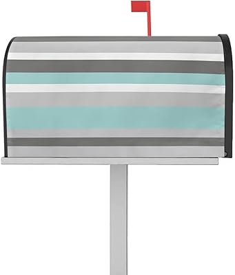 Magnetic Mailbox Cover Geometric Stripes Grey Turquoise Standard Size Removable Post Letter Box Cover Waterproof Garden Yard Outdoor Decoration