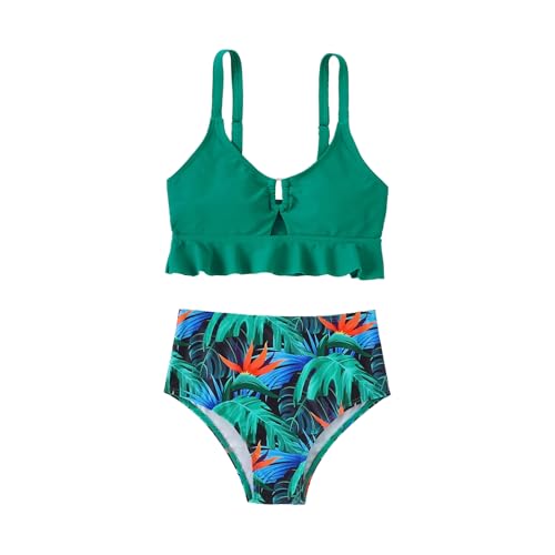 Image of ESHOWEE Girls Swimsuits 2 Piece Bathing Suit Set Toddler Ruffle Tank Top Front Cutout Beach Summer Bikini Swimwear 2-12Y
