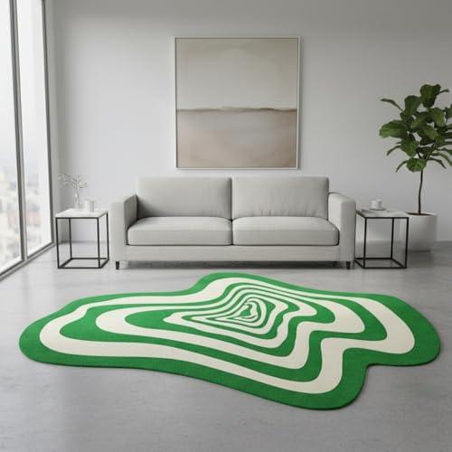 Green and White Organic Shaped Rug 10x12 Funky Swirl Modern