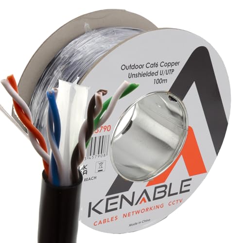 kenable Externe CAT6 Outdoor Gebruik COPPER Ethernet Netwerk Kabelhaspel UTP 100m Zwart [100 meter] voor netwerken, POE, CCTV en Gate Control.