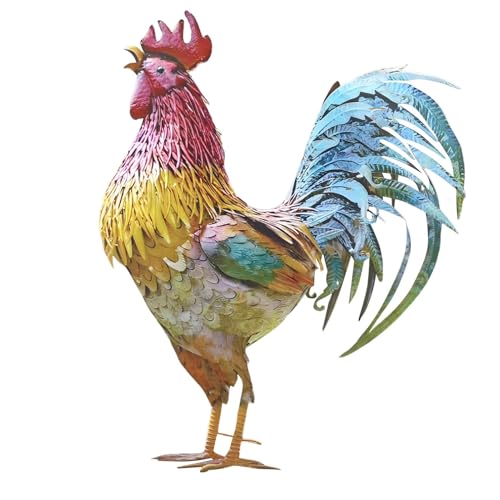Scultura di gallo metallico - arredamento del gallo in ferro battuto, decorazioni d'arte per l'arte di pollo statue figurine di statue | Decorazioni per animali da 30 cm, segno del portico, ornamento