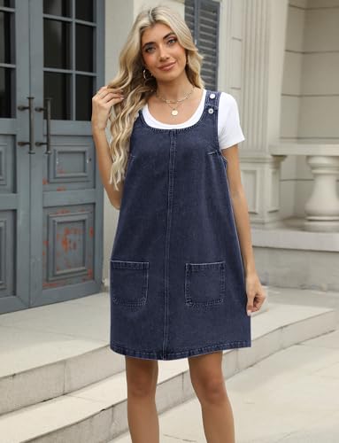 Image of Overall Dress for Women Denim Dress Denim Overall Round Neck Skirtall Jean Dress Denim Jumper Dress Pinafore