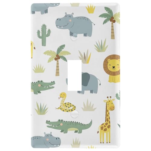 Wild Animals Zoo Toggle Light Switch Wall Plate Electrical Outlet Cover Size 1 Gang 2.9' x 4.6' Kids Decorative Nursery Teen Toddler Room Bedroom...