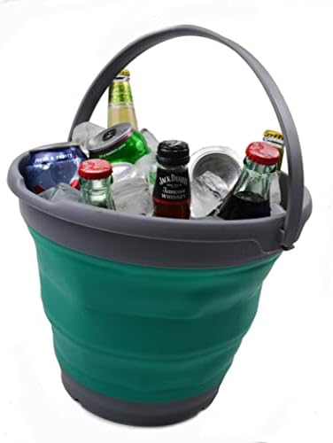 SAMMART 10L (2.6 Gallon) Set of 2 Collapsible Plastic Bucket - Foldable Round Tub - Portable Fishing Water Pail - Space Saving Outdoor Waterpot. Size 31cm dia (Dark Grey/Bluish-Green, 2)