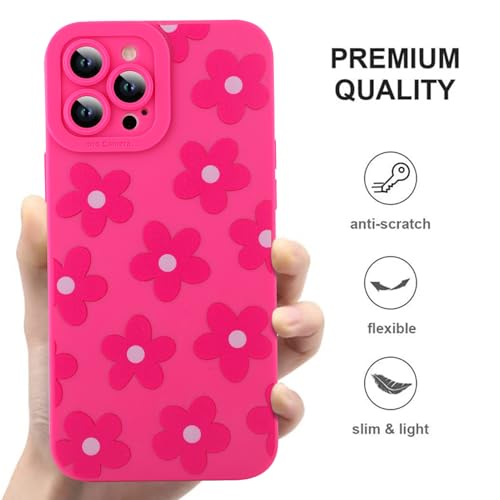 Image of ZIYE for iPhone 12 Pro Max Case Hot Pink Flower Pattern Phone Case