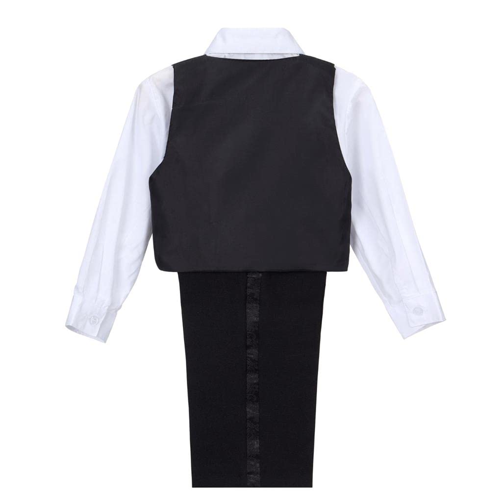 Lito Angels Smoking Completo Elegante per Bimbo Bambino, Set 5 Pezzi (Giacca, Gilet, Camicia, Papillon e Pantaloni) Nero Bianco Avorio 96 92 98 104