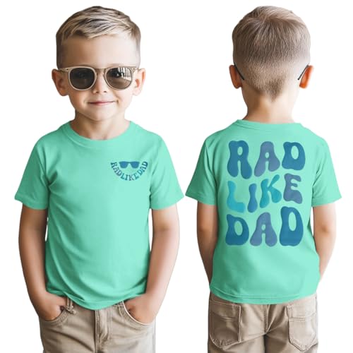 KEKEMI Fathers Day Shirts for Toddler Baby Boys Rad Like Dad T Shirt Funny Fathers Day Holiday Tees Short Sleeve Summer Tops(Lake Blue 5-6T)