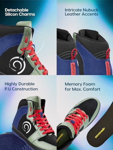Image of Bewakoof Official Naruto Merchandise Men's Green & Black Kakashi Color Block High-top Sneakers