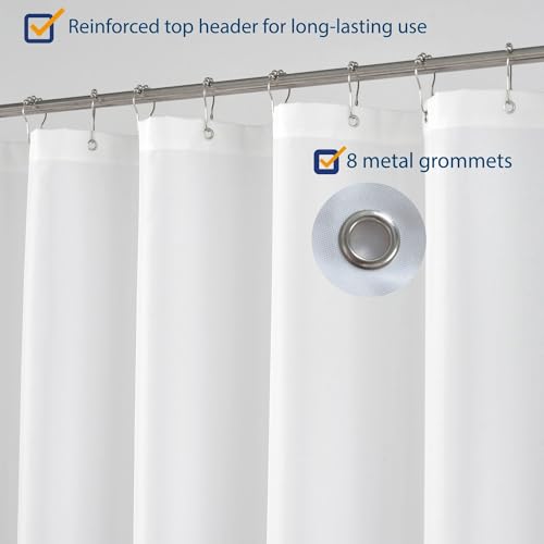 Image of N&Y HOME Fabric Shower Curtain Liner Long Stall Size 48 x 78 inches, Hotel Quality, Washable, Water Repellent, White Bathroom Curtains with Grommets, 48x78
