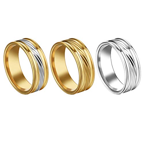 COTTVOTT 3pcs/Set Unisex Stainless Steel Sandblasted Finish Ring Engraved Patterned Wedding Band Size 6.5-11.5 (Style3, 9)