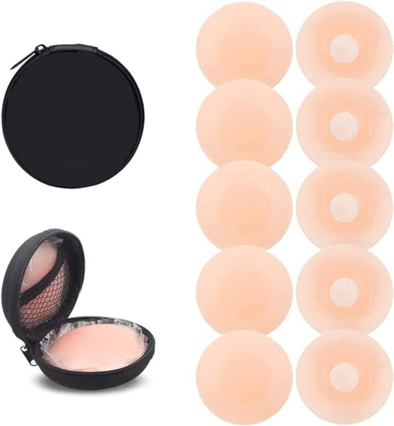KESOLL Reusable Nipple Covers with Case | Comfortable & Natural Invisible Self Adhesive Washable Silicone Pasties for Women (5 Pair)-image-38
