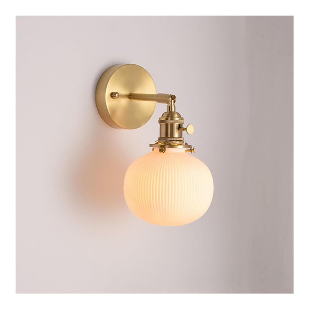 HYJAUSXB Wall Lamp Vintage Brass Sconce Ceramic Globe Lighting Fixture for Bathroom, Bedroom, Living Room, Hallway