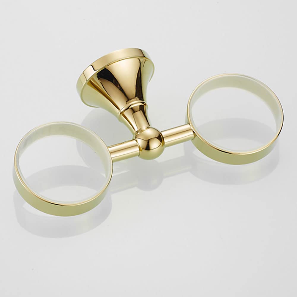 Soporte Doble Dorado for Cepillo de Dientes for baño, Soporte for Vaso de cerámica montado en la Pared de latón Simple con Taza de cerámica esmerilada, Organizador de Pasta de Dientes y maquinilla de