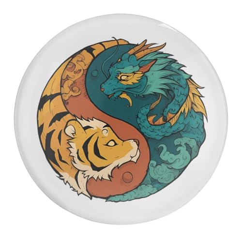 Imán redondo de cristal para nevera, diseño de dragón y tigre, Yin y Yang, de 1.2 pulgadas