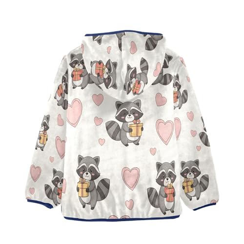 Cute Raccoons Hearts Toddler Fleece Jacket Girl Boys Hooded Fleece Jacket Coat Warm Outwear Zip-up 3-10T2