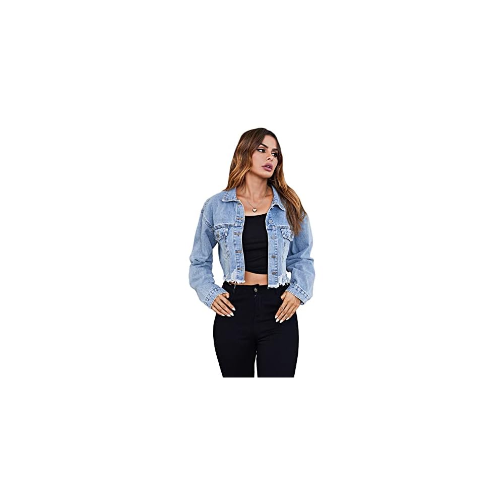 Floerns Women's Casual Ripped Crop Denim Jacket Togo Ubuy