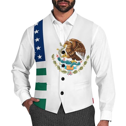 United States Mexico Friendship Flag Novelty Men's Suit Vest Casual Formal Dress Vests Business Waistcoat