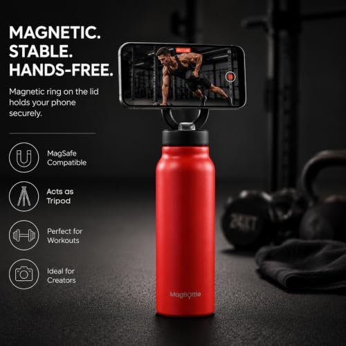 Image of ecoop MagBottle Insulated Bottle, Crimson Heat, 800ml | Smart Phone Compatible, Magnetic Phone Holder