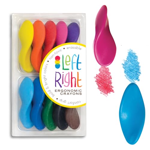 Ooly Left Right Ergonomic Erasable Crayons for Young Kids, Set of 10