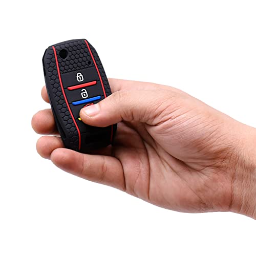 Image of KMH - Soft Silicone Key Cover Compatible for Kia Settos 3 Button Smart Key (Black)