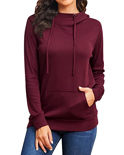 Siddhe Pullover Damen Hoodie Kapuzenpullover Stehkragen Pullover Lässig Damen Tunika Baumwoll Sweatshirt Langarmshirt Oberteile für Herbst Winter 2022, Wein X-Large Cover