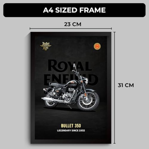 Image of Funk You Store Royal Enfield Bullet Poster | Framed RE Bullet 350 A4 Sized (31 x 23 cm) | Bike Poster for Wall, Gift for Boys, Bike Frames | Bikes Posters for Wall, Bedroom, Hostel, Study Room