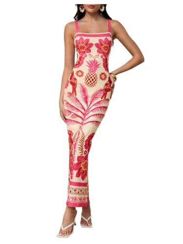 Image of Floerns Women's Tropical Bow Tie Back Long Dress Sleeveless Maxi Dress
