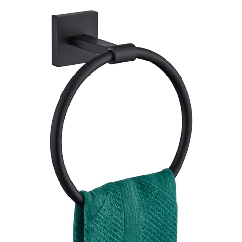 Image of KOKOSIRI Towel Ring Matte Black Bath Towel Hanger Bathroom Hardware Hand Towels Holder Rack Wall Mounted Stainless Steel, B3010BK